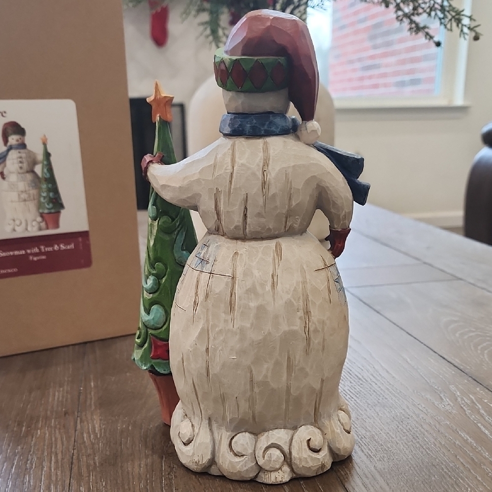 Folklore By Jim Shore Snowman with Tree & Scarf Figurine - Picture 3 of 9